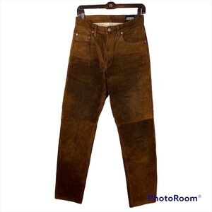 Vintage America Suede Leather Straight Leg Pants